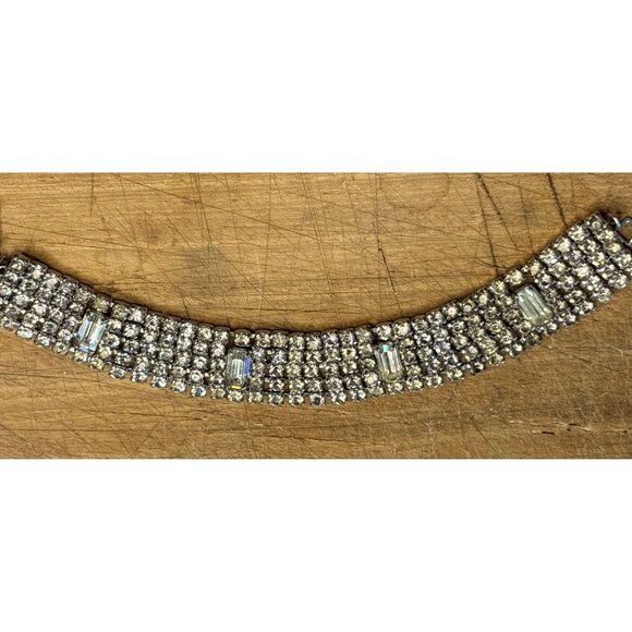 Vintage Silver-Tone Rhinestone Bracelet With Rectangular Accents - Picture 4 of 9